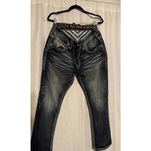 Rock Revival Men's Jeans with Embroidered Pockets